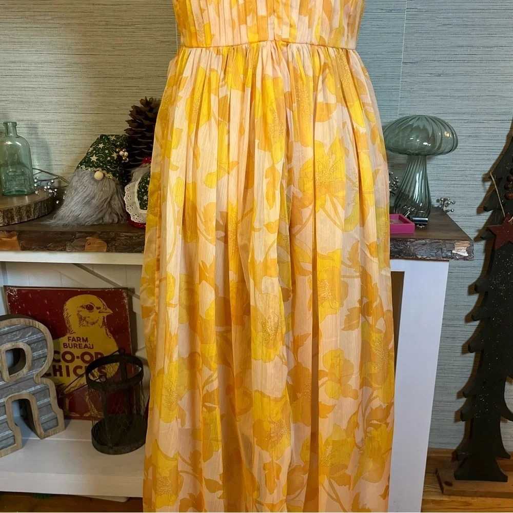 Vintage Yellow Floral Maxi Dress Lace Top Womens Size Small Prairie Retro Whimsy